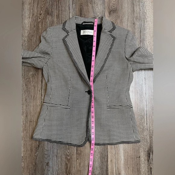 Max Mara Made in Italy Virgin Wool Houndstooth Blazer Size 10 Polka Dot Detail - Picture 9 of 10